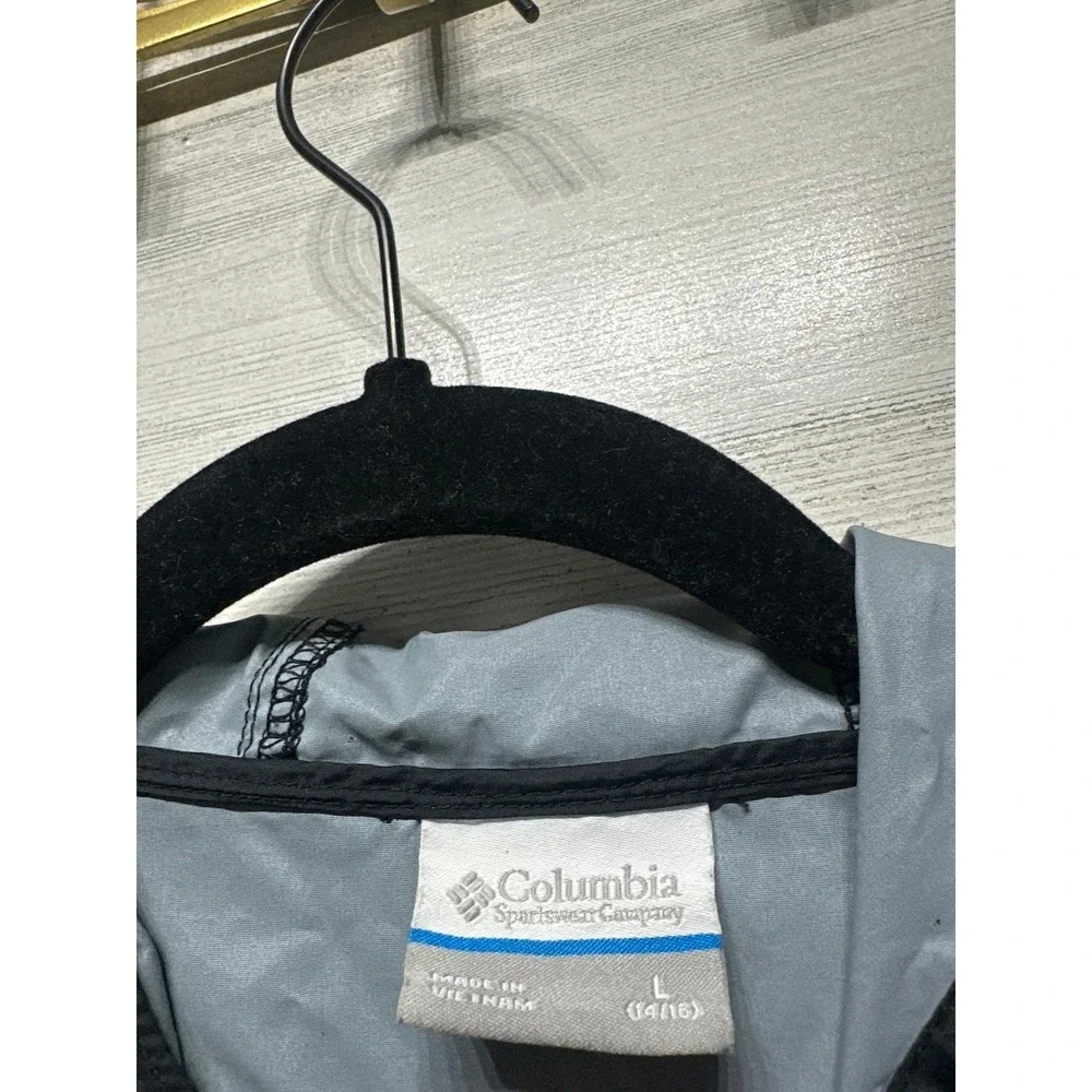 Columbia Windbreaker Jacket Boys Size L 14/16 Black Hooded Lightweight
